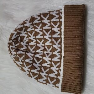 Michael Kors Brown and White Knit Beanie